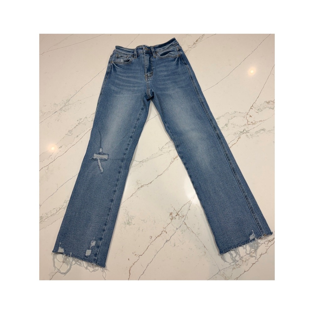 Lovervet by Vervet Women High Rise Crop Straight Leg Jeans Distressed 25/1